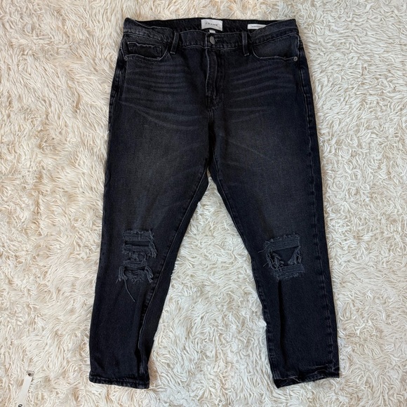 FRAME Size 26 Le Garçon Crop Black Wash Denim Distressed skinny ankle Jeans - Picture 1 of 7